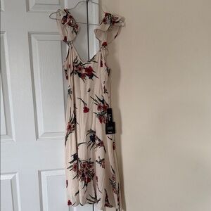 Lulus Floral Sleeveless Dress - Cream with Red and Black Accents
